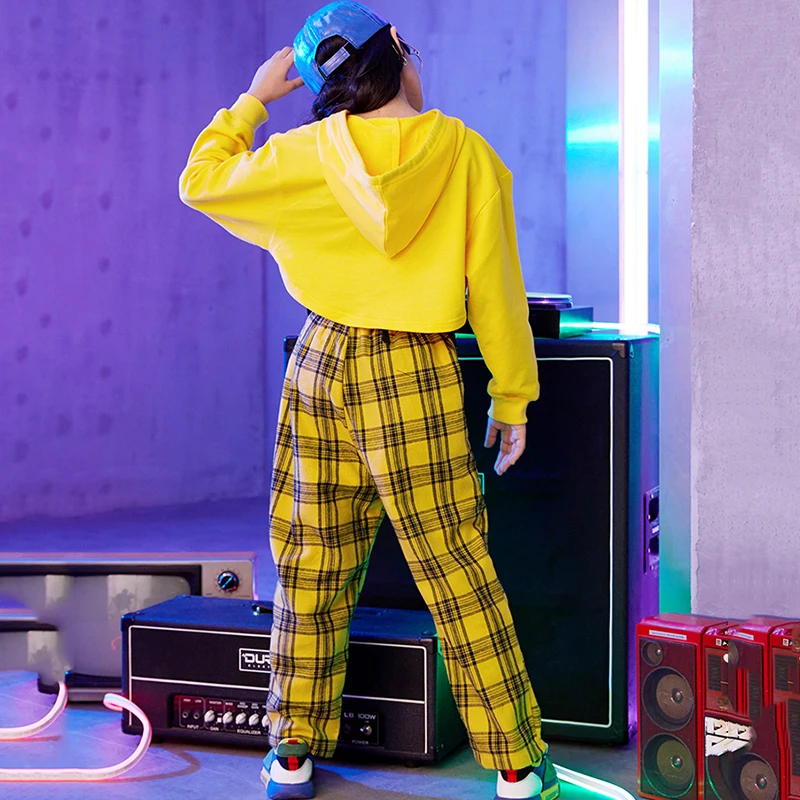 2019 детские танцевальные костюмы в стиле хип хоп желтый топ с капюшоном и длинными