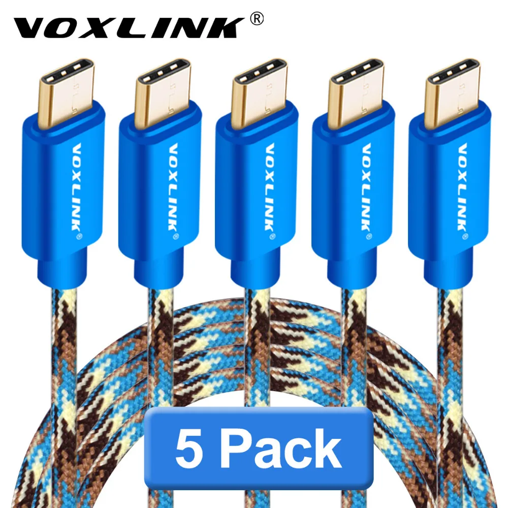 VOXLINK 5 упак. Тип usb C плетеный нейлоновый USB Зарядное устройство кабель для samsung Xiaomi
