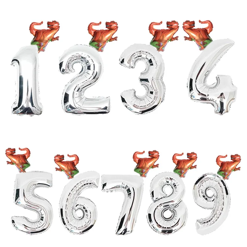 Sliver B 2pcs Dinosaur foil Helium Cartoon figure balloons 1 2 3 Boy' Birthday decoration kids' toys Dinosaur funny gifts Baby shower - Цвет: Sliver B