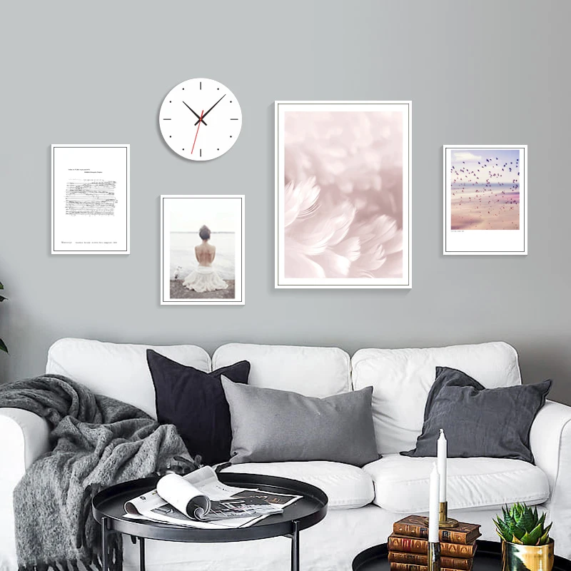 Feather Poster Nordic Print Girl Painting Scenery Quote Wall Prints Pink Bird Pictures For Bedroom Art Unframed | Дом и сад