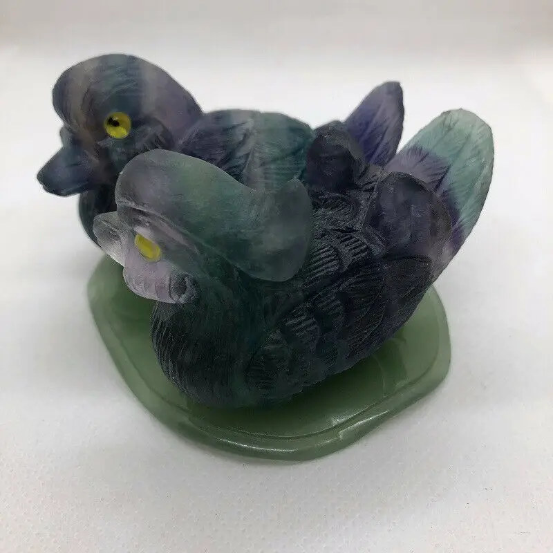 

Carved Fluorite Crystal Gem Stone Mandarin Duck Reiki Healing Gifts Home Decoration Carved Stone Figurine Crystal Gemstone