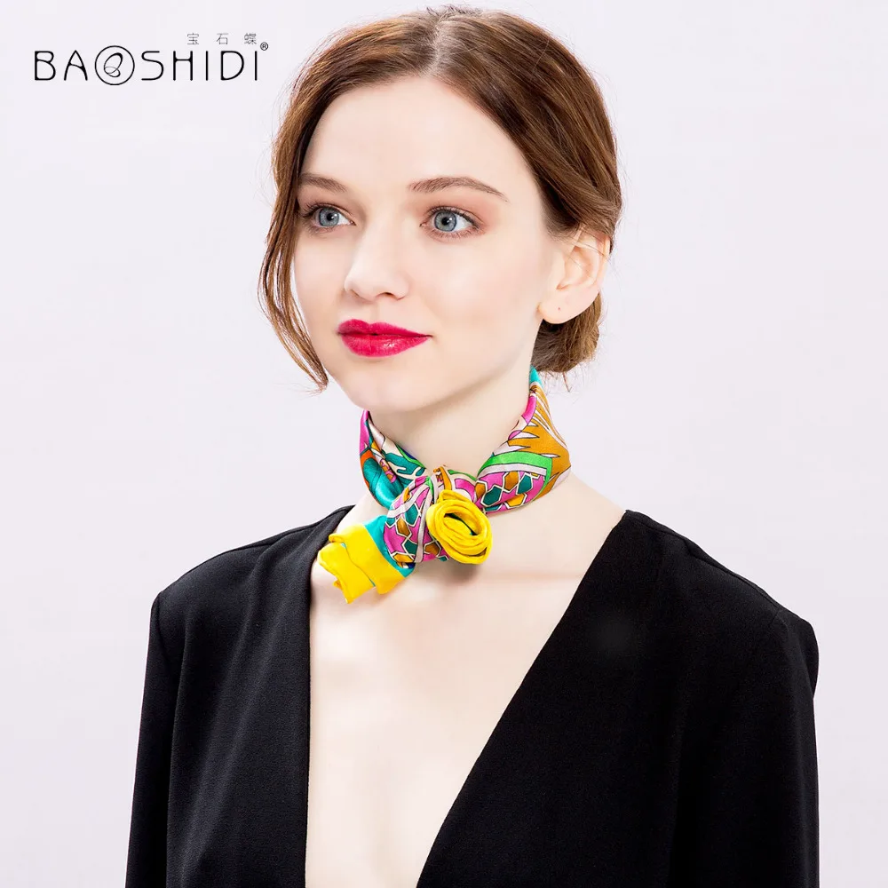 Шелковый платок [BAOSHIDI] для женщин, мини-квадрат, модные шарфы на шею, роскошный бренд, платочки весенне-летнего сезона для леди.