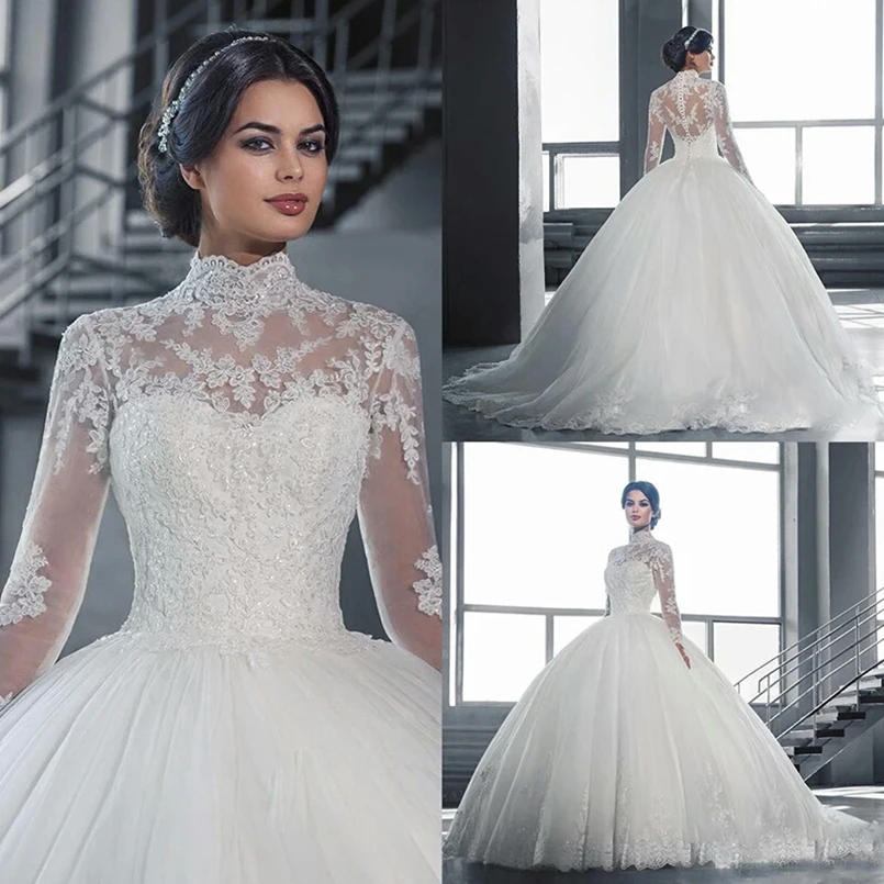 Vestido De Novia принцессы бальное платье свадебное с блестками одежда длинным рукавом