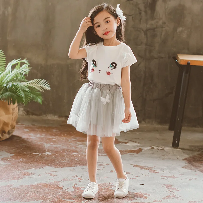 Комплекты детской одежды 2019 г. летний комплект для девочек милый кавайный Кот