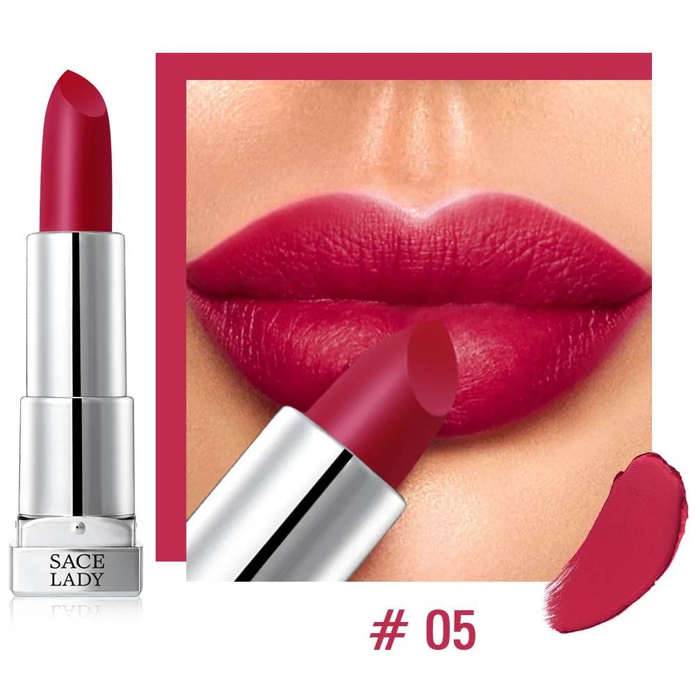 05 SACE LADY Silky Matte Lipstick Makeup Waterproof 9 Colors Pigmented Lip Stick Long-lasting Lips Make Up Nude Beauty Cosmetics - Цвет: 05