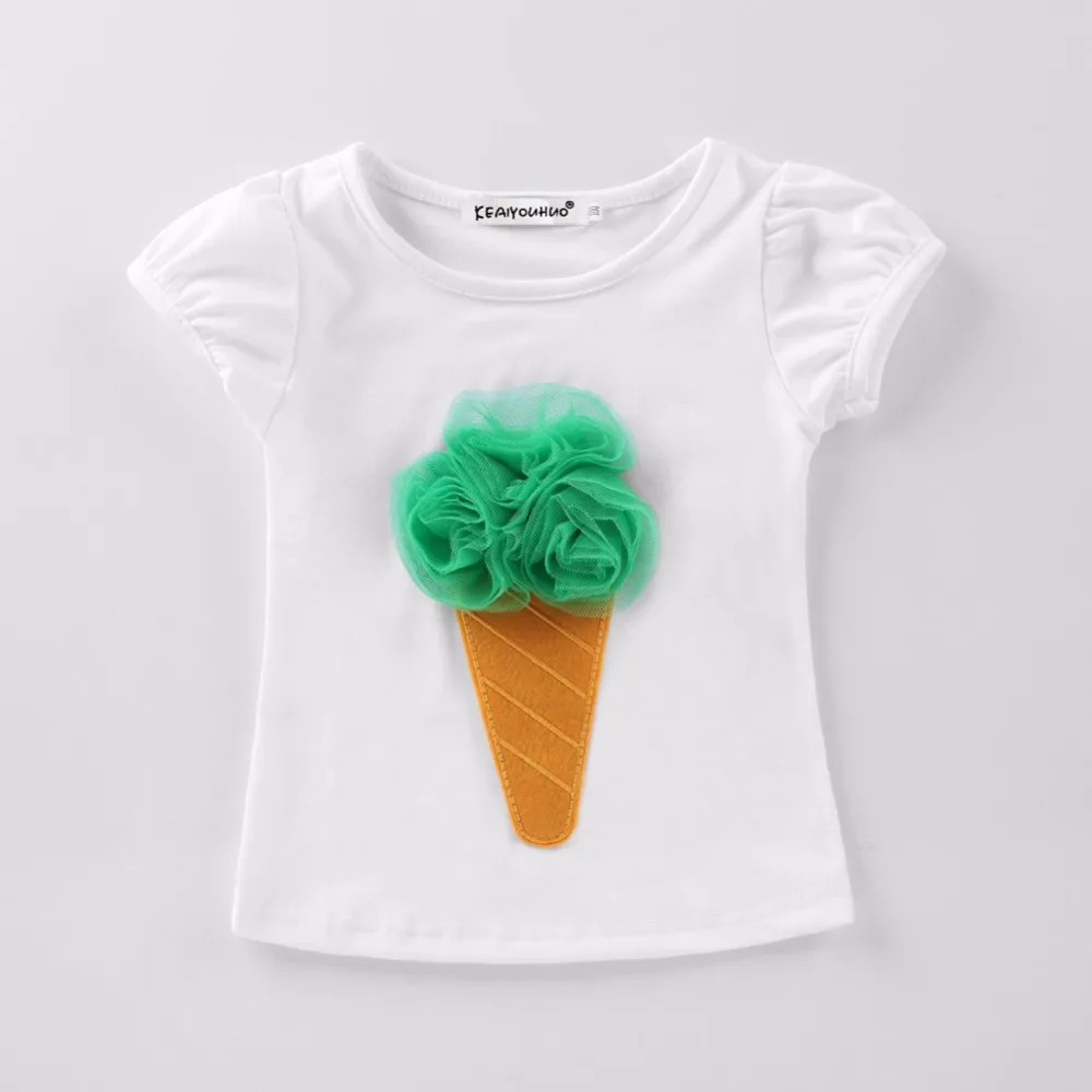 

New Girls Short Sleeve Clothing Sets Summer New Kids Children Ice Cream T-shirt + Fluffy Skirt Dress