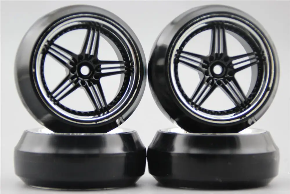 4pcs RC 1/10 Hard Drift Tire Tyre Wheel Rim 12CK 0mm offset(Chrome+Painting Black) Fits For 1:10 Car | Игрушки и хобби