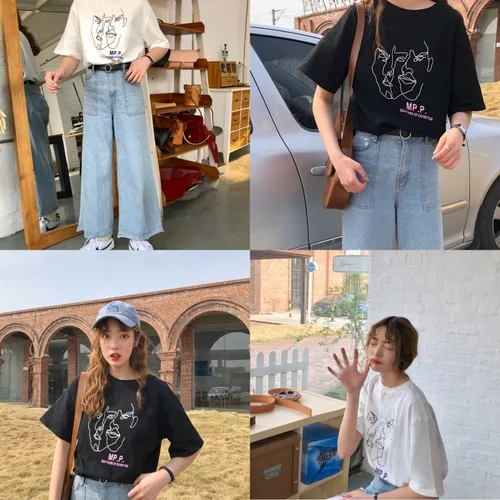 2019 Базовая популярная хлопковая простая Новая модная Свободная Женская футболка