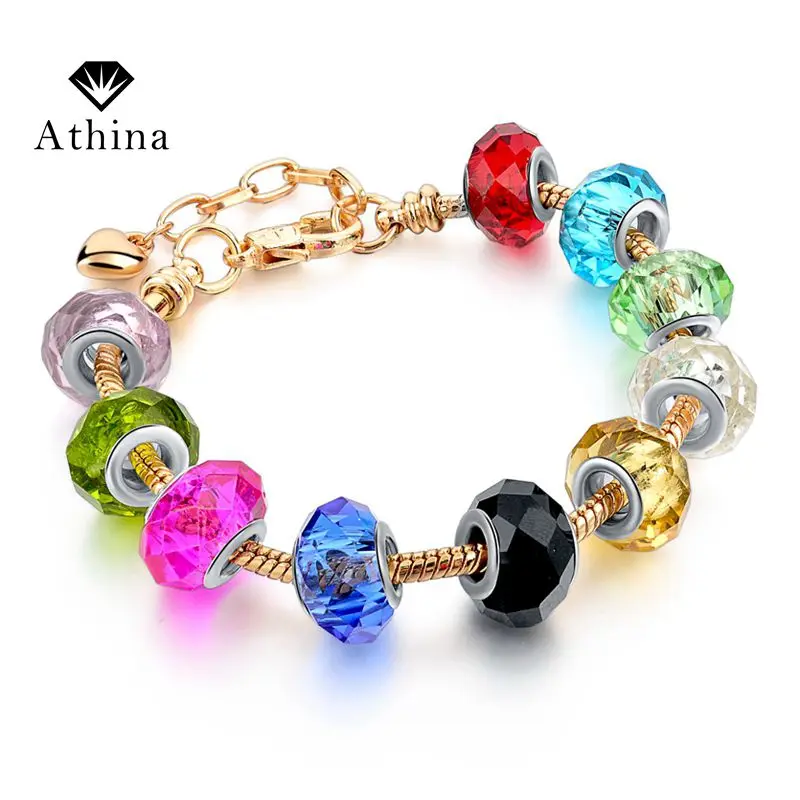 

Fashion Jewellery Diy Colorful Crystal Bracelets For Women 2016 Gold Color Bracelets Bangles Pulseras Femininas SBR160079