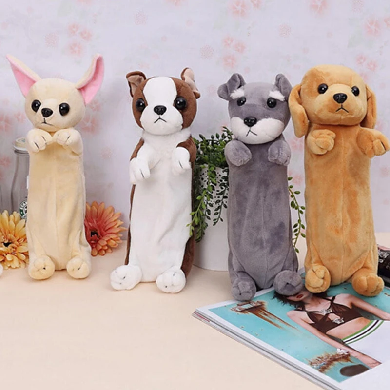 

1PC Plush Cute Dog Pen Bag Cute Animal Shape Studying Pens Box Pencil Case Coins Makeup Tool Bag