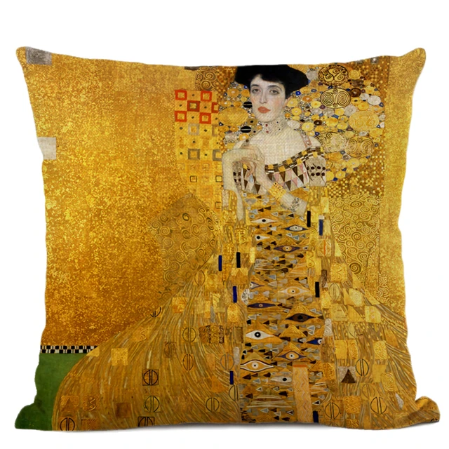02 Льняная наволочка для подушки Gustav Klimt The Kiss в стиле ретро, декоративная наволочка с масляными рисунками, наволочка для домашнего декора - Цвет: 02