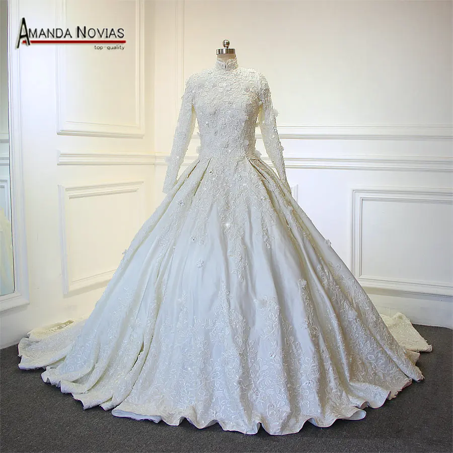 Мусульманское свадебное платье с длинным рукавом и высоким вырезом реальные