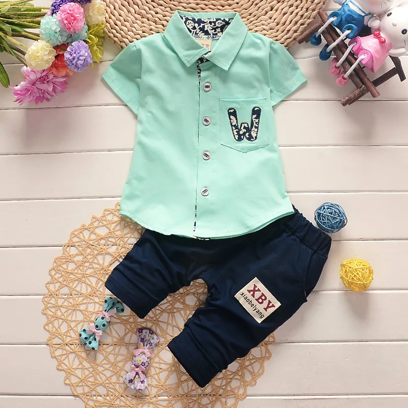 

Infant two piece set top and shorts summer baby boy girl t shirt short sleeve laple collar tops pants outfits cartoon print new