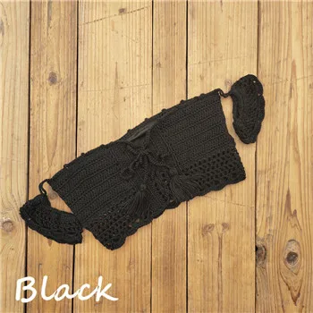 Black Top Ручная вязанная Цветочная юбка, женский купальник, сексуальный пляжный бикини, накидка, юбка в стиле бохо, эластичный пояс, кисточки - Цвет: Black Top