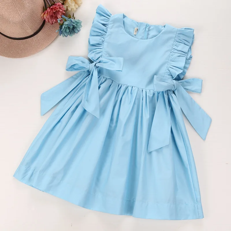 Toddler Girls Dress Cotton Fly Sleeve With Bow A-line Princess For Kids Summer Clothes | Детская одежда и обувь