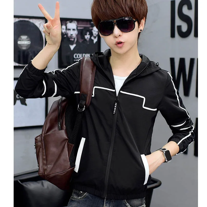 

New 2019 spring autumn white color thin jacket students hooded coats men outerwear plus size