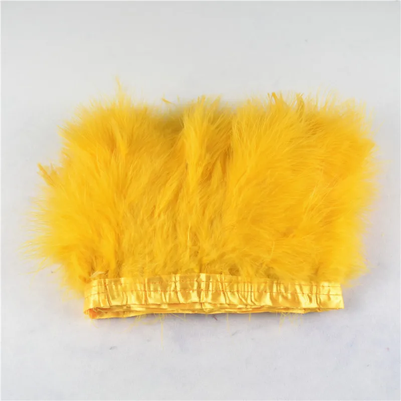 Gold Yellow Натуральный крашенный шелк «Марабу»/индейка перо отделка 10 ярдов 10-15 см Ткань отделочная лента для одежды Свадебные пары и перья для ремесел - Цвет: Gold Yellow