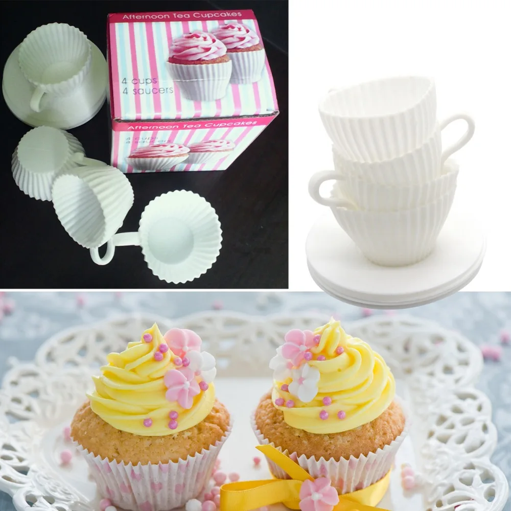4 шт. силиконовые чашки для кексов форма торта чая + блюдца|silicone cupcake|silicone cupcake