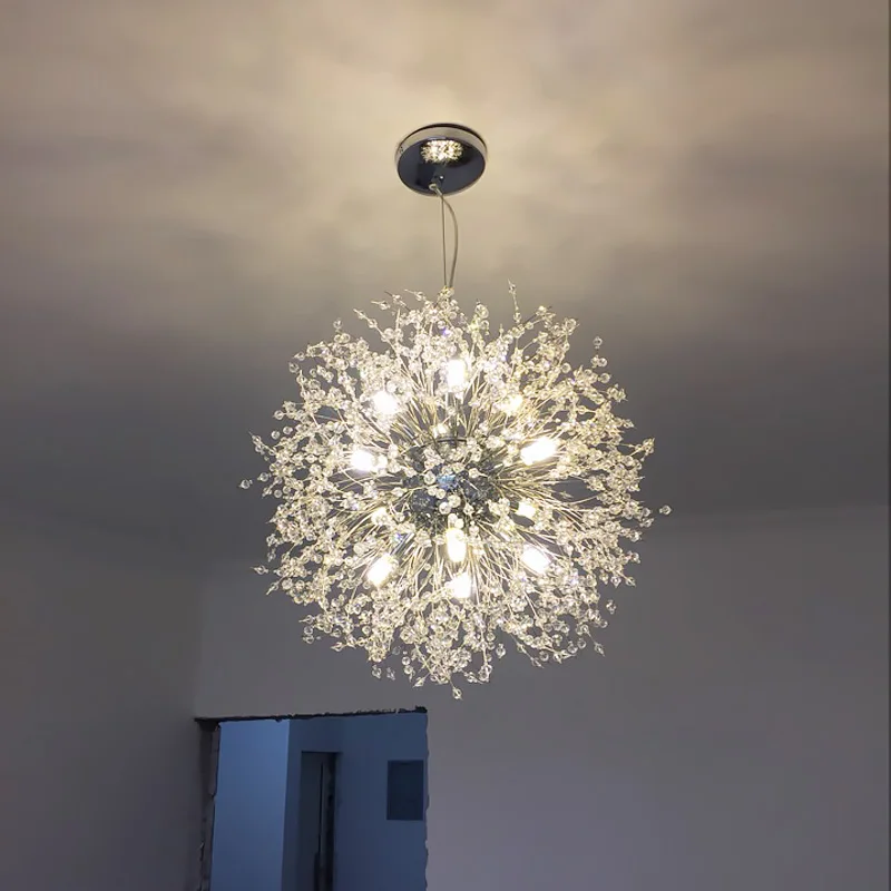 Простая сферическая хрустальная люстра в скандинавском стиле для гостиной