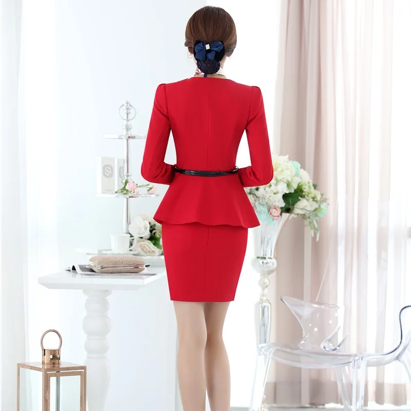 Модный комплект из блейзера с шарфом и юбкой поясом костюмы курткой блейзером