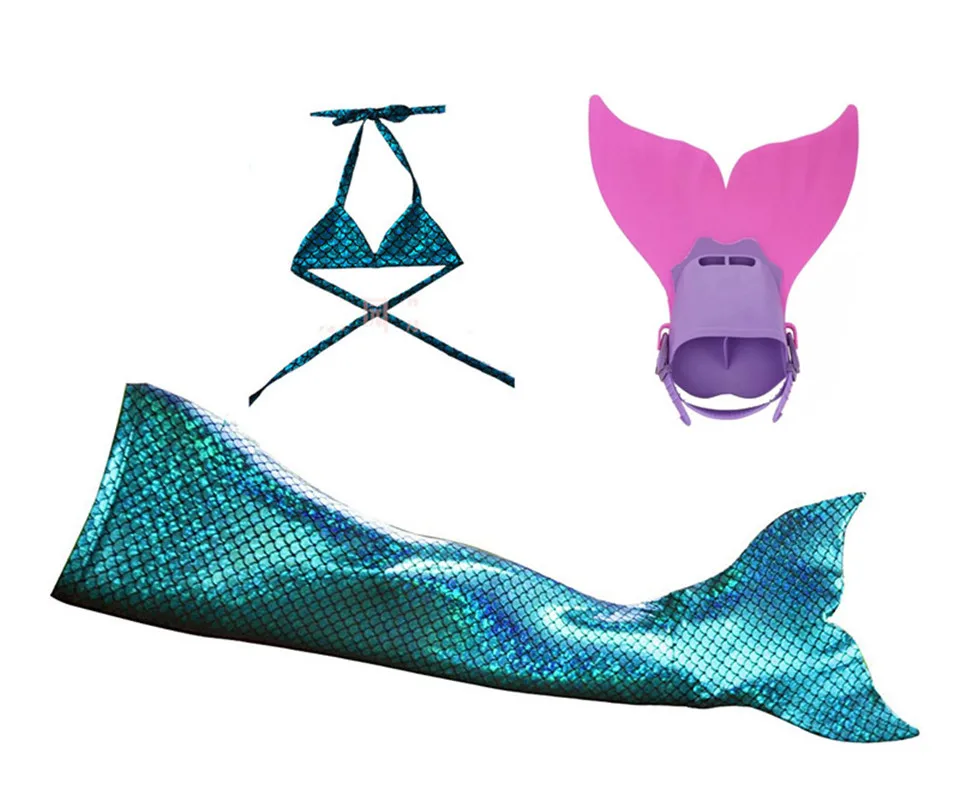 

Swimmable Mermaid Tail tails monofin + Bikini Top Girls Kids Sparkle SCALE swimming swimware girls dress cosplay gift