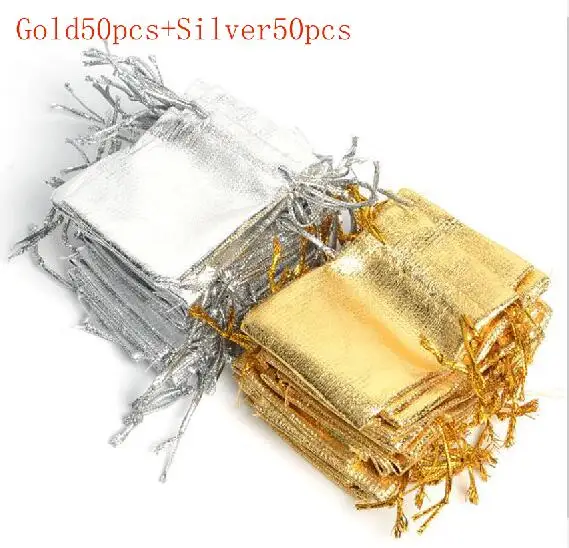 Golden and silver 100 шт/партия Золотая Серебряная Фольга Сумка из органзы детские конфеты подарочные сумки сувенир для свадебной вечеринки сумка Рождественская украшенная Упаковка Сумки - Цвет: Golden and silver