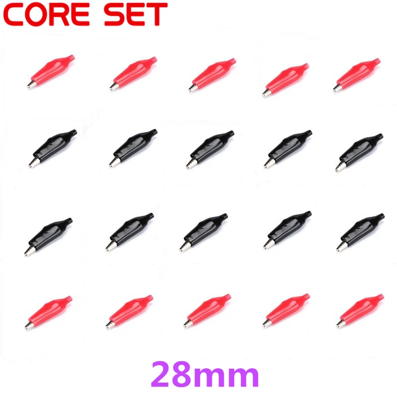 

20PCS/Lot 28MM Crocodile Clips Electrical Clamp Alligator Clip Probe Metal For Testing Meter Black And Red With Plastic Boot G98