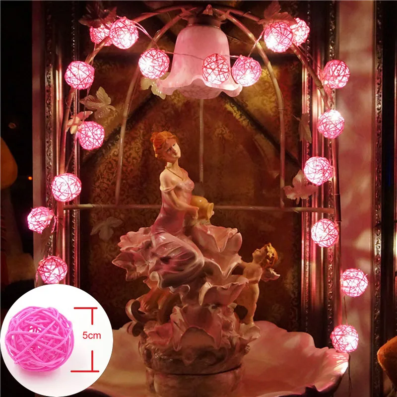 

5m LED String Fairy Lights 20pcs Pink Rattan Balls Christmas Lights Luces De Navidad Decorativas Villa Wedding Party Decorations
