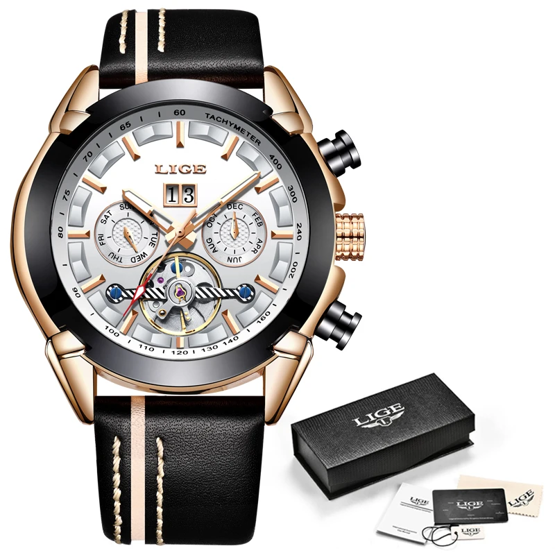 2019 новые мужские механические часы LIGE автоматические военные кожаные