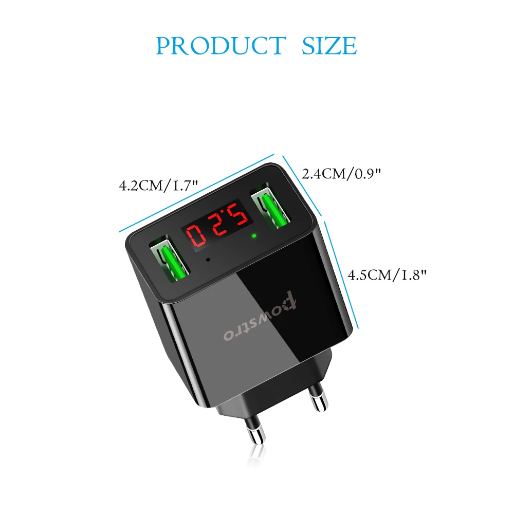 Универсальное настенное зарядное устройство Powstro с 2 usb портами светодиодный