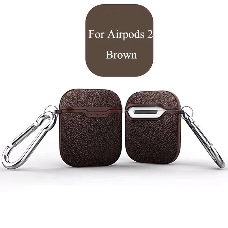 Brown for Airpods 2 Чехол Litchi из мягкого ТПУ для Airpods 1 2, чехол из силиконовой резины, деловой полный защитный чехол для Airpods 1 2, чехол, мягкий чехол - Цвет: Brown for Airpods 2