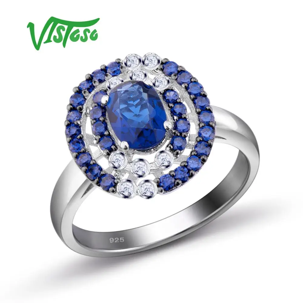 Кольцо VISTOSO из серебра 925 пробы для женщин гламурные круглые синие нано