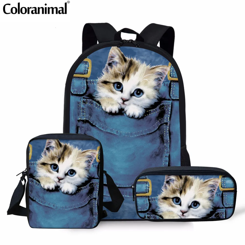 

Набор из 3 шт. школьных сумок Coloranimal для детей, детский рюкзак с милым котенком для девочек и мальчиков, большой дорожный ранец