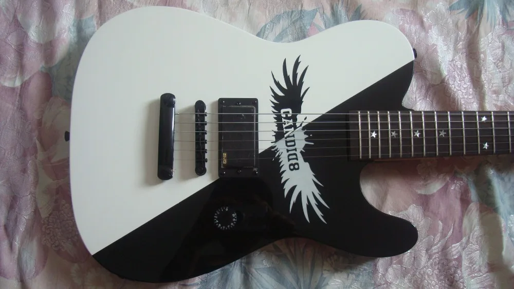 Электрогитара белая и черная деревянная отделка черный pickguard Бесплатная