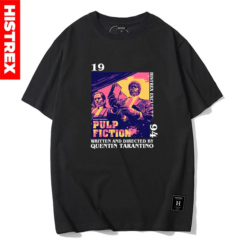 HISTREX Pulp fiction Квентин Тарантино 100 хлопок мужская футболка Женские футболки Harajuku Хип-хоп модная забавная футболка одежда TR7O4 - Цвет: Черный
