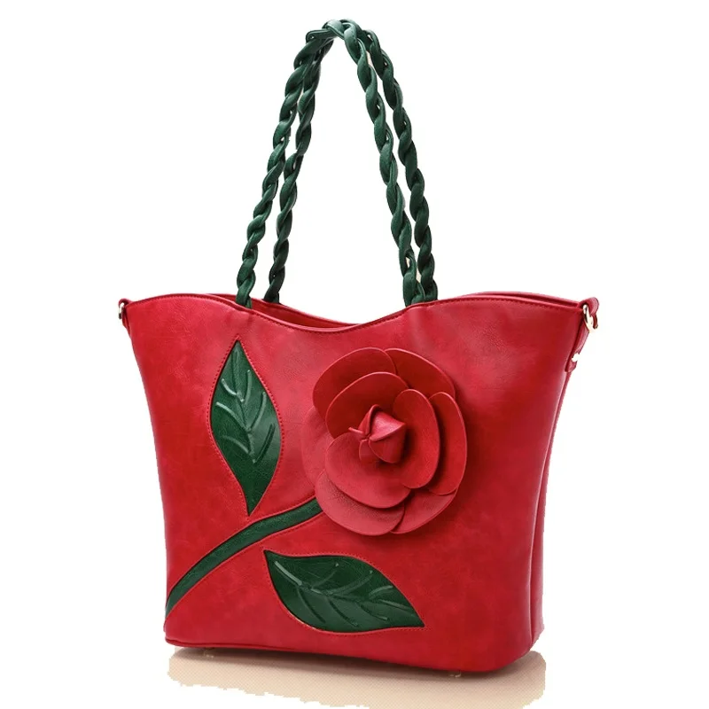 Vintage Woman Leather Handbag Rose Styles Shoulder Bag High Quality Luxury Handbags Women Bags Designer Bolsa Feminina DC070Z | Багаж и