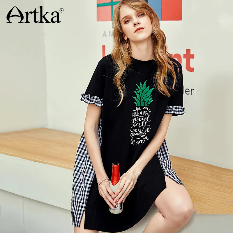 ARTKA Лето 2018 г. Новый для женщин 100% хлопок свежий ананас печати деревянные уха