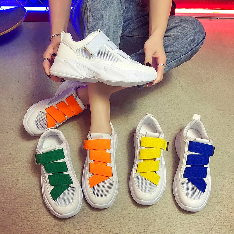 

2019 Summer New Trend Mesh Small White Shoes Color Thick Bottom Non-slip Wear Resistant Casual Shoes Women's Vulcanize Shoes