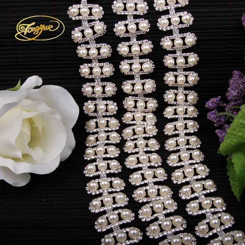 1 ярд Золотой Серебряный бисерный жемчужный горный хрусталь отделка свадебный