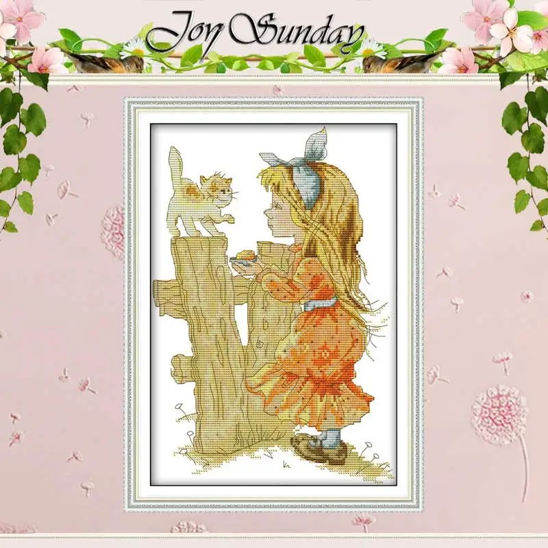 

The Girl Feeding The Animals Cross Stitch 11CT 14CT Cross Stitch Set Wholesale DIY Cross-stitch Kit Embroidery Needlework