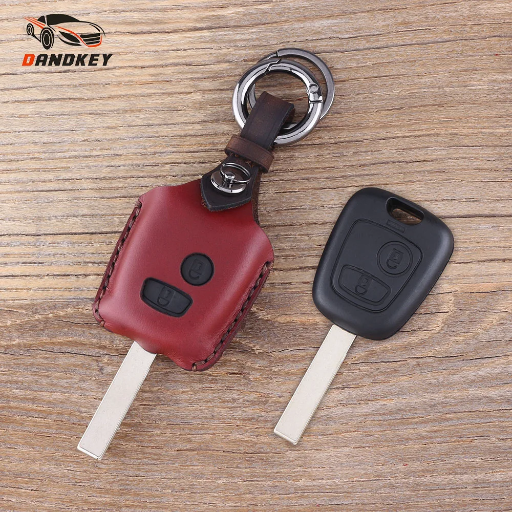 DANDKEY Натуральная кожа Защитный чехол для ключей Peugeot 107 207 307 407 2 кнопки Бесплатная