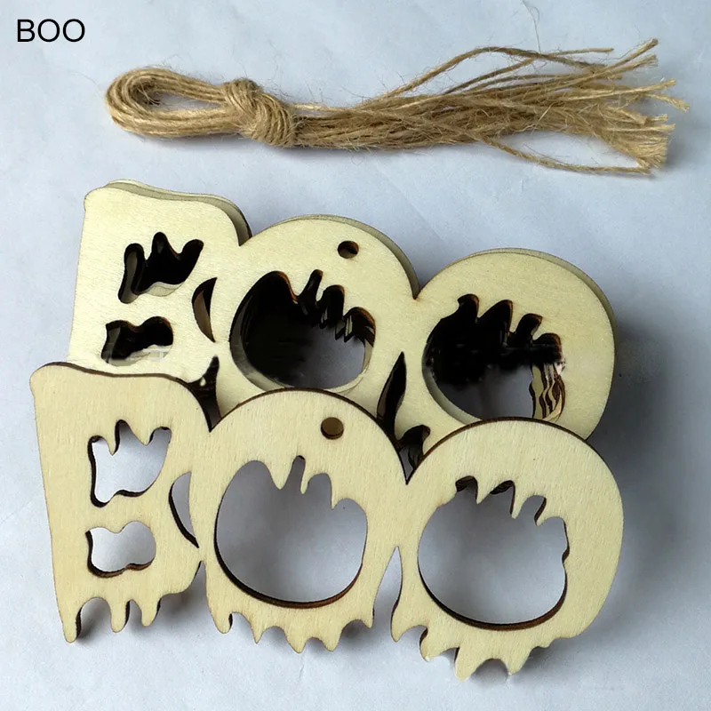 BOO 10 шт. Подвеска для хэллоуина украшения 9 видов стилей с нитью деревянная деревенская Свадебная вечеринка украшения DIY ручной работы - Цвет: BOO
