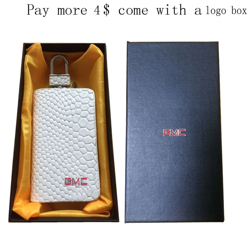 White with logo box KUNBABY чехол из змеиной кожи для автомобильного ключа, держатель для ключей, кошелек для GMC, автомобильный стиль - Название цвета: White with logo box