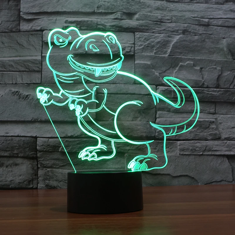 Светодиодная лампа Tyrannosaurus Rex 7 меняющихся цветов 3d иллюзия светодиодная Ночная