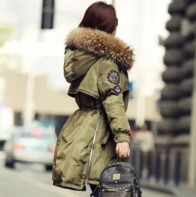 Зимняя куртка женская 2021 Мода Большой енотовый меховой воротник Капюшон