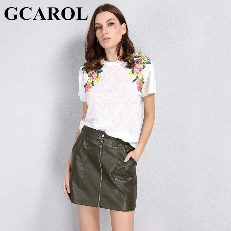Женская мини юбка из искусственной кожи GCAROL элегантная многослойная на молнии с
