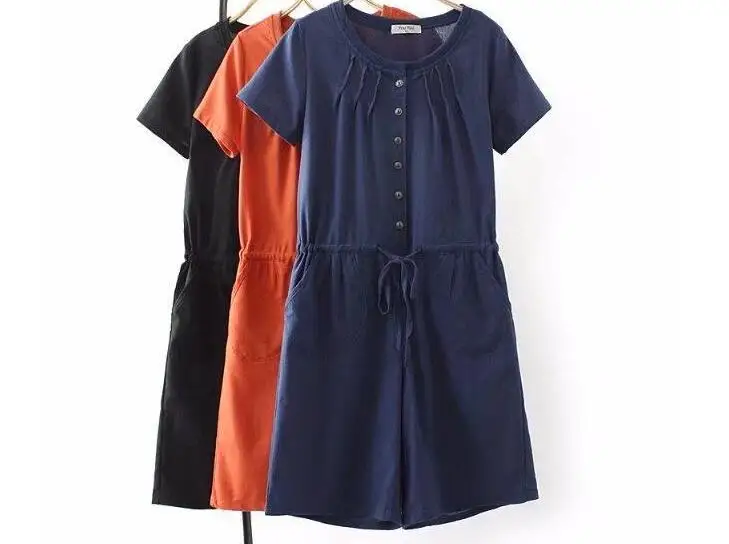 Summer Women Cotton Linen Loose Playsuit Casual  short  Jumpsuit Lady Short sleeve Romper overall Plus Size XL-4XL