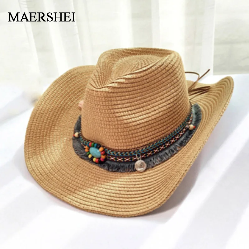 MAERSHEI 2019 летняя шляпа с бахромой из ракушек Cowgirl соломенная для женщин и мужчин