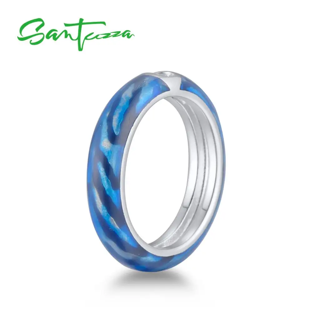 Серебряное кольцо Santuzza для женщин с белым кубическим цирконием 925 пробы Серебряное кольцо вечности модное ювелирное изделие красочная эмаль ручной работы