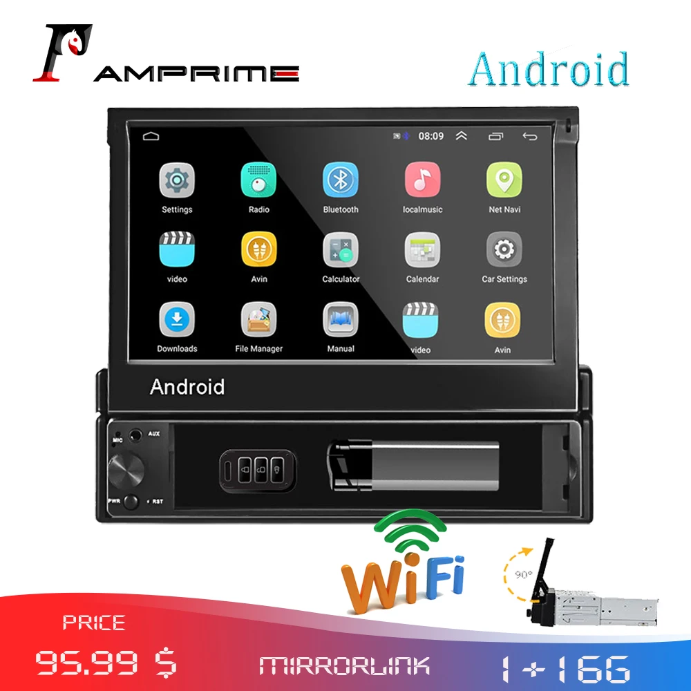 AMPrime 1din Автомагнитола Android wifi Автомобильный мультимедийный gps навигатор